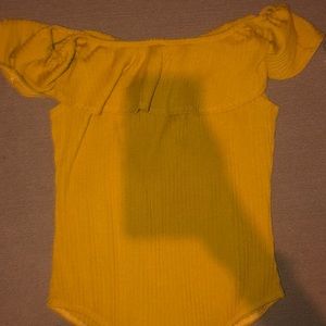 KendallandKylie Mustard off the shoulder bodysuit